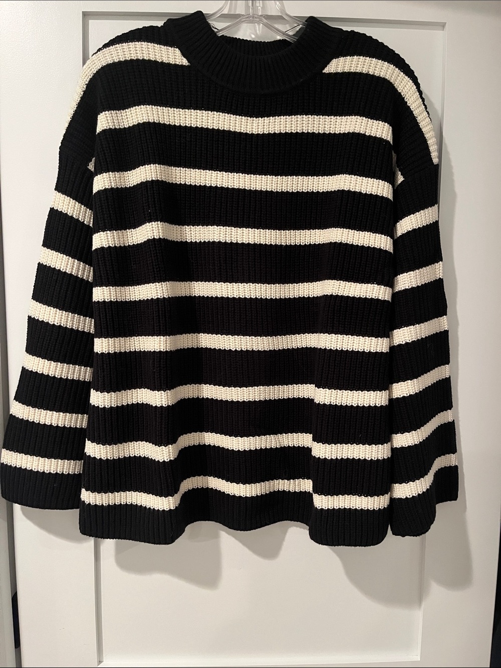 Zara Classic Black & Cream Striped Knit Sweater
